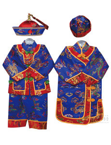 중국동자옷, 중국동녀옷 (모자포함) 파랑 (중국동자복 중국동녀복 신복 무속의상)
