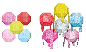 천연한지 연꽃문양 팔각등 (5색혼합) 1박스 (6cm-10개, 8cm-10개, 10.5cm-10개)