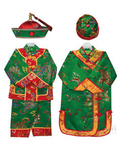 중국동자옷, 중국동녀옷 (모자포함) 초록 (중국동자복 중국동녀복 신복 무속의상)