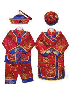 중국동자옷, 중국동녀옷 (모자포함) 빨강 (중국동자복 중국동녀복 신복 무속의상)