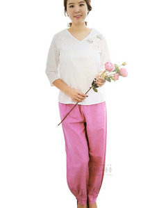 장미 티 바지 (회색 보라진보라 흰색분홍 흰색보라 흰색회색 겨자회색바지) 면생활복