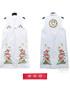 흰색쾌자 (달가라, 목단수) 쾌자띠 포함 (불사쾌자 신복 무속의상 무속옷)